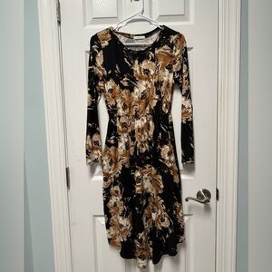 Reborn J Black and Brown Floral Long Sleeve Dress